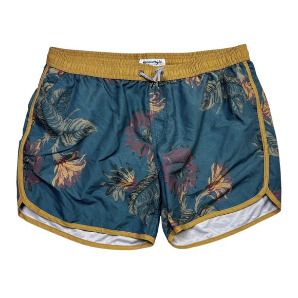 Maamgic XXL Swim Trunks Green Floral Stretch Mesh Lined Elastic Waist Pull-On - Picture 1 of 8